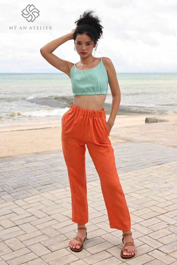 Pantalón de lino con cintura elástica AMITY, Pantalón de lino