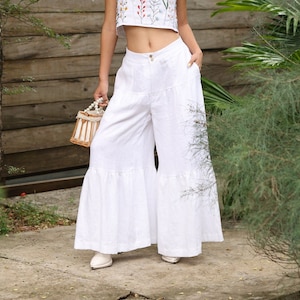 Tiered wide leg pants, Flowy linen pants, Linen boho pants, Wide leg pants, High waisted pants, Flowy summer trousers, Custom linen pants