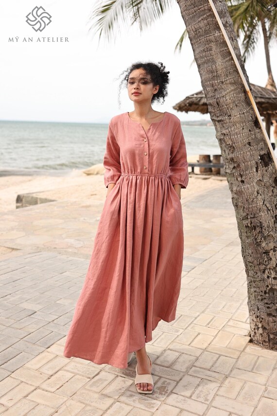 chinese dress ladies White Royal Toscana Linen Dress main image 0