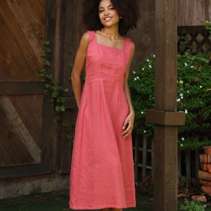 Sleeveless linen summer dress ALEXA, Smocked back dress, Square neck dress, Casual dress, Linen dress women, Custom dress, Linen clothing