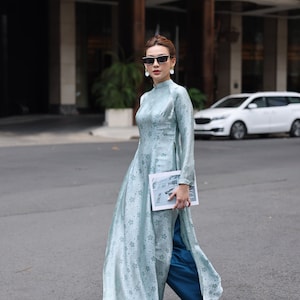 Traditional dress of Vietnamese, Ao dai women modern, Vietnamese long dress, Ao dai women with pants, Ao dai plus size, Silk ao dai AS03