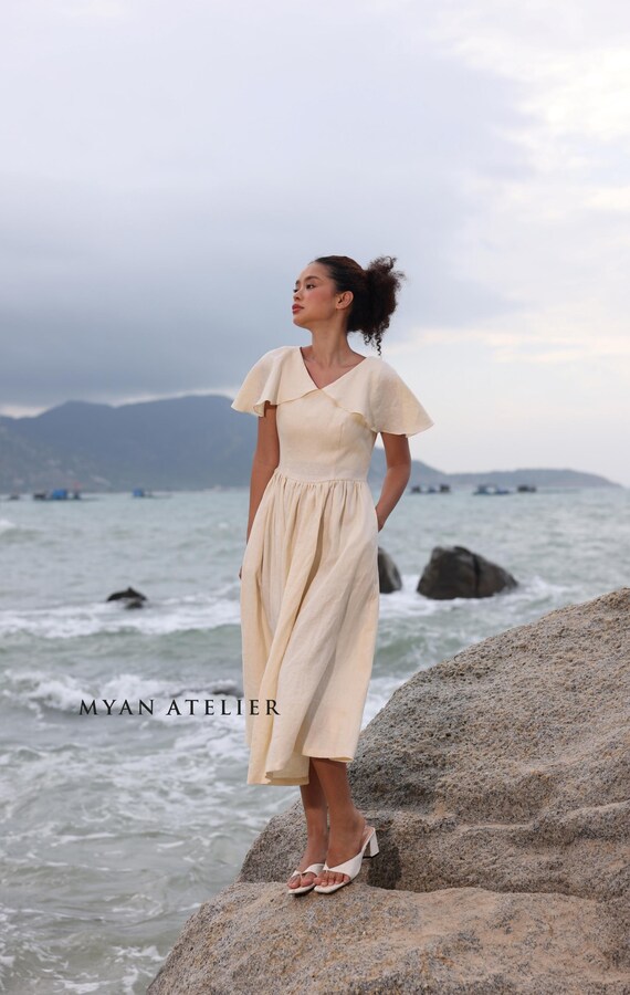 knee length dresses for ladies Aurora Linen Dress  Simple Linen