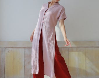 Long linen tunic for women, Linen two piece set, Linen tunics and pants, Linen kaftan set, Linen button down shirt dress, Women tunic tops