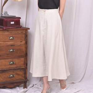 Natural linen skirt, Elastic skirt, Long linen skirt, Skirt with pocket, Full circle linen skirt, Plus size skirt, Linen skirt for womens