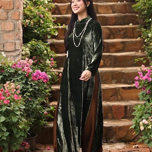 Premium velvet Vietnam women dress, Velvet custom ao dai, Traditional Vietnamese dress, Vietnamese long dress, Plus size ao dai AV01