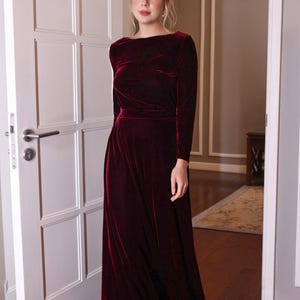 Elegant boat neck gown dress SUSAN, Floor length dress, Wine velvet dress, Formal velvet dress, Velvet dress for women, Custom dress