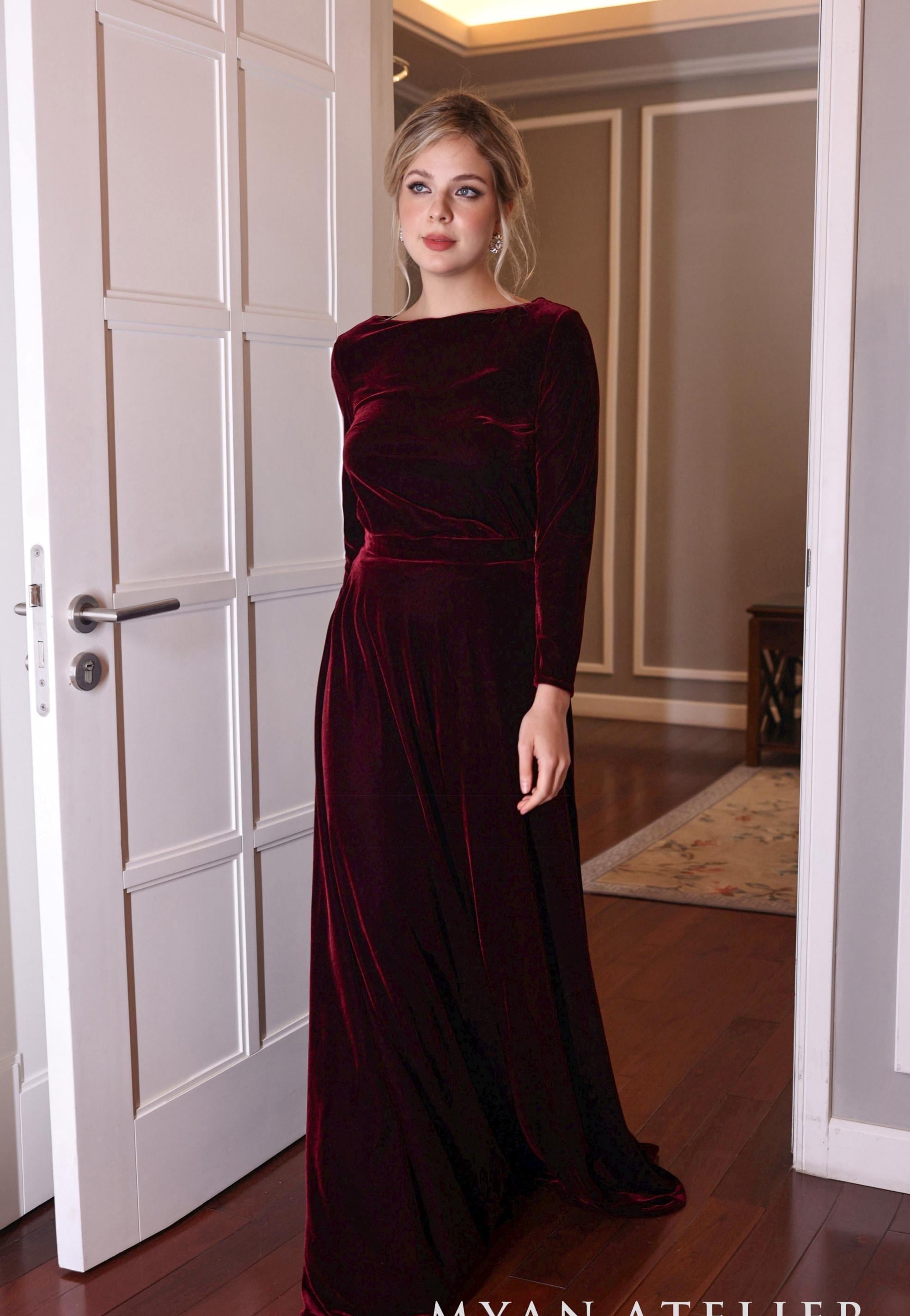 Wine Velvet Bridesmaid Dress - Etsy