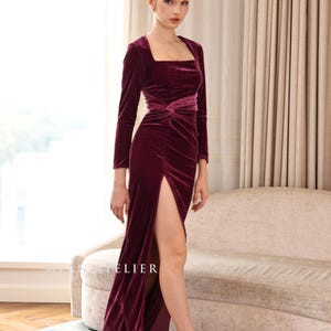 Long sleeve velvet gown CYRA, Square neck velvet dress, Formal dress, Formal party dress, Velvet dress women, Custom dress, Elegant dress