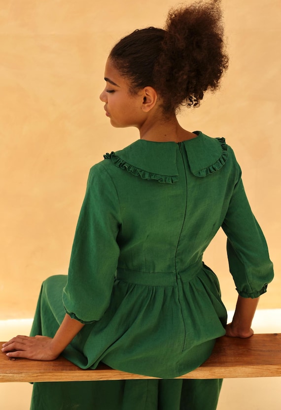 Robe en lin a col claudine ASUNA col claudine avec volants robe a taille froncee robe jupe plissee evasee robes en lin pour femmes Etsy France