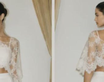 Custom long sleeve high-neck bridal topper - Lace bridal overlay top - Tailored fit