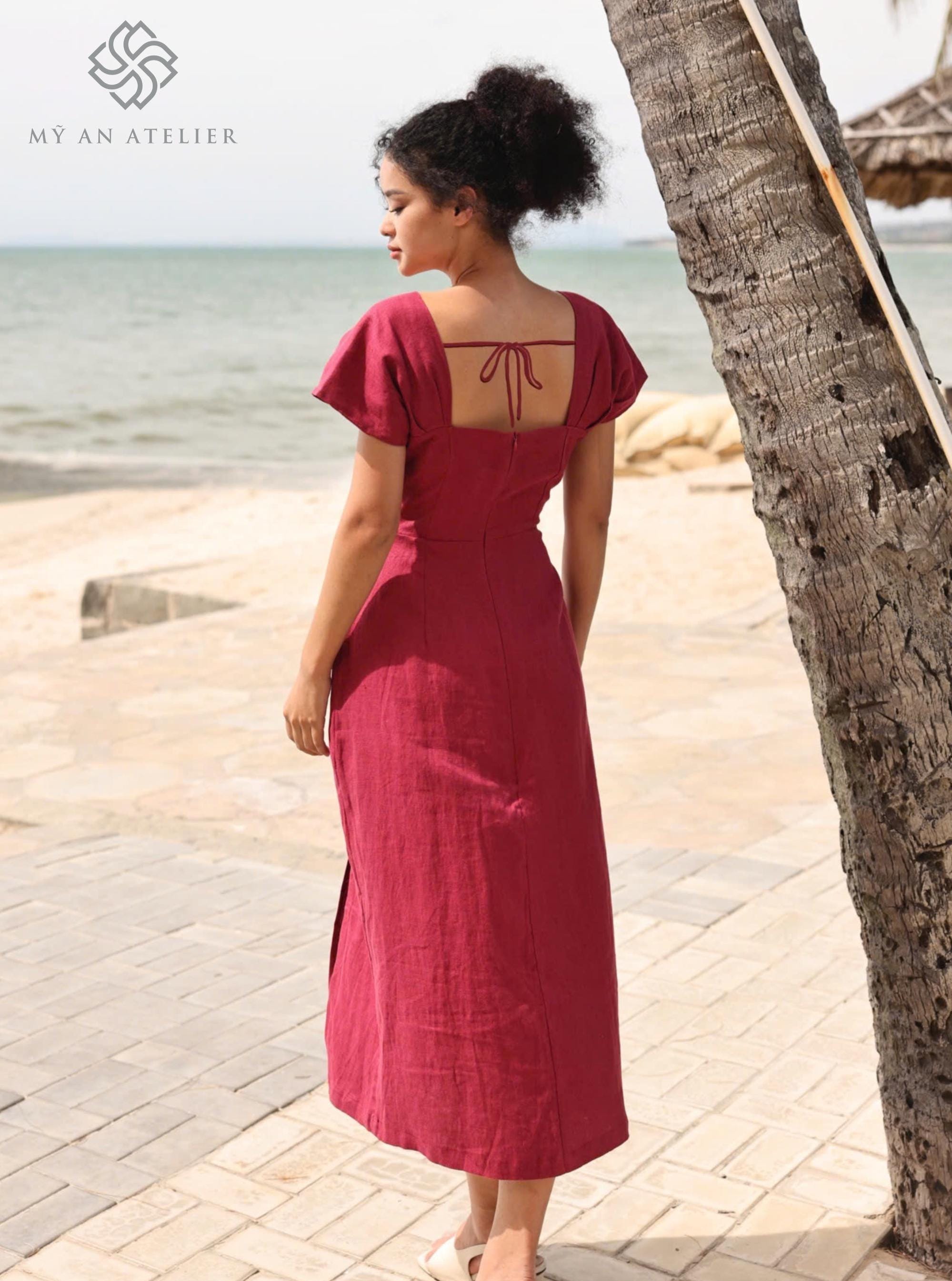 Linen dress with cap sleeves SALIM, Square neck linen dress, Beach wedding guest dress, Linen dress women, Custom dress, Linen clothing