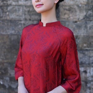 Red ao dai wedding, Silk Vietnamese bridal dress, Vietnamese dress with pants, Ao dai women modern, Plus size ao dai for women AS49