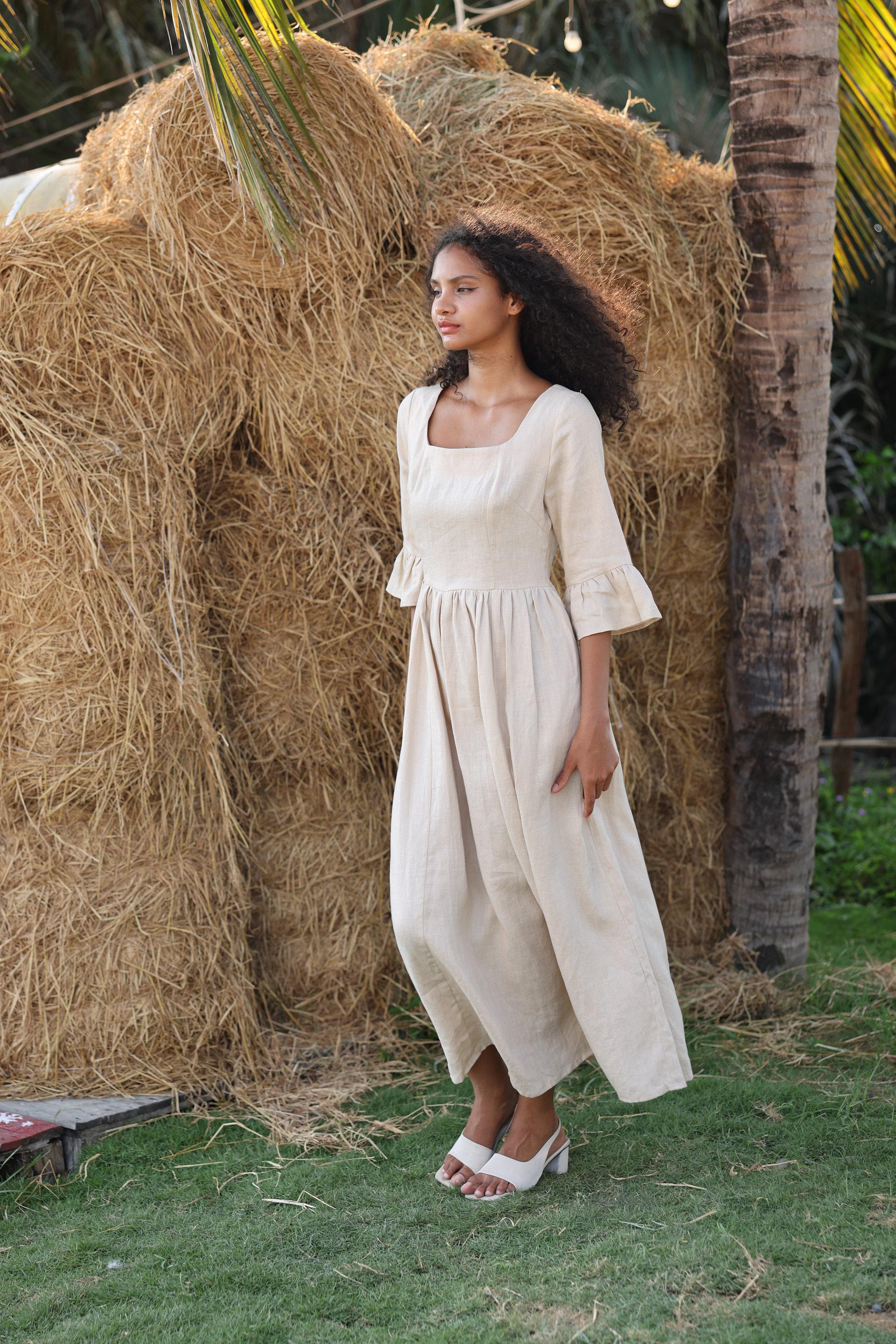 Breezy A-line Square Neck Linen Dress MELISSA, Wedding Guest Dress