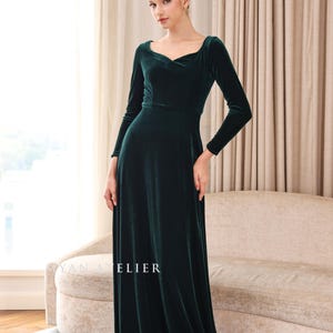 Long sleeve velvet evening dress MONROE, Sweetheart neckline velvet gown, Bridesmaid velvet dress, Velvet dresses for women, Custom dress