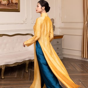 Traditional Vietnamese dress, Silk ao dai, Ao dai with pants, Yellow Vietnamese dress, Wedding Vietnamese dress, Custom made ao dai AS111