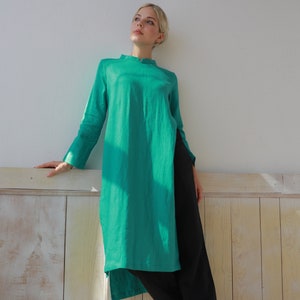 Long linen tunic for women CALICO, Long sleeve linen tunic dress, High slits tunic, Womens tunic linen, Loose fit tunic, Tunic shirt women