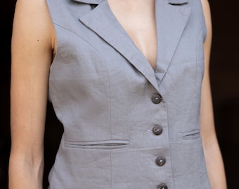 Linen vest and pants EDIE, Linen vest set, Linen summer vest, Linen waistcoat women, Linen short vest top for women, Linen vest blouse