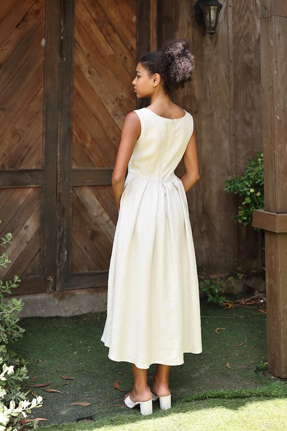 Elegant Linen Dress for Women RIVIERA, Pleated Dress