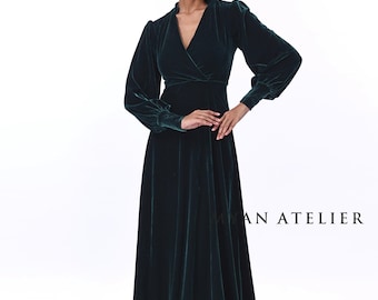 長袖フォーマルドレス NADINE - フォーマルベルベットガウン - カスタムメイド