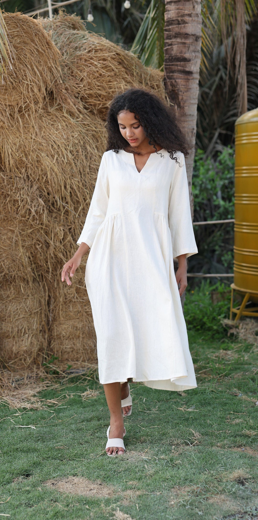 Womens Linen Dress ZOE, V Neck Linen Dress, Elegant Linen Dress, Casual ...