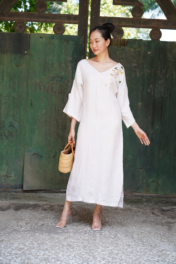 AMERI DAMASK EMBROIDERY LINEN DRESS - ワンピース