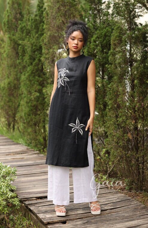 Sleeveless Linen Tunic Top DINAN, Embroidered Tunic Top