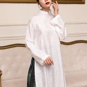 Vietnamese long dress, Silk ao dai for women, White Vietnamese dress, Formal Vietnamese dress, Plus size ao dai, Custom made ao dai AS108