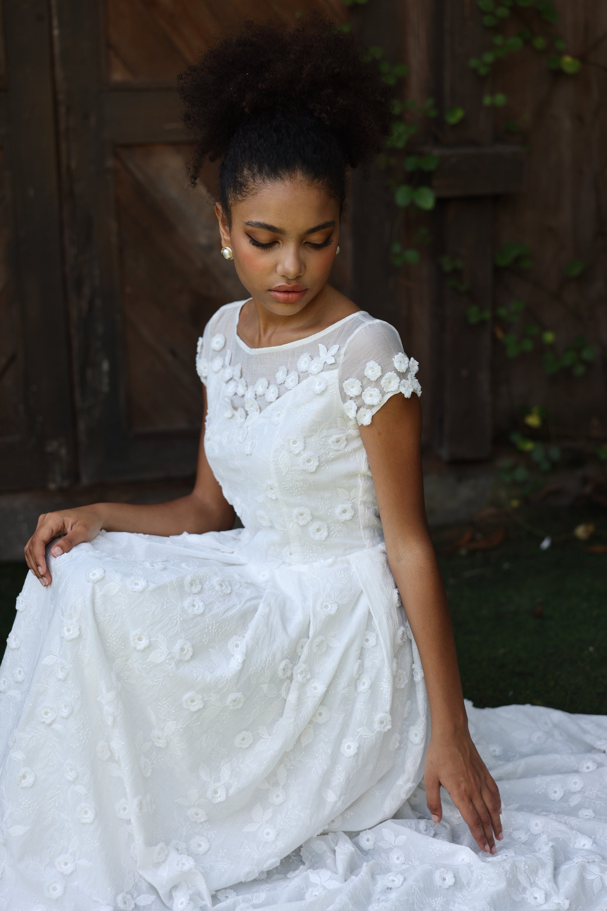 Rustic cotton wedding dress CELIA, 3D floral cotton wedding dress, Boho wedding dress, Personalized bridal gown, Bespoke wedding gown