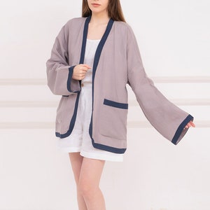 Loose ramie jacket, Jacket for Women, Linen Jacket with Pockets, Cardigan for Women, short linen summer jacket, Linen cardigan jacket image 3