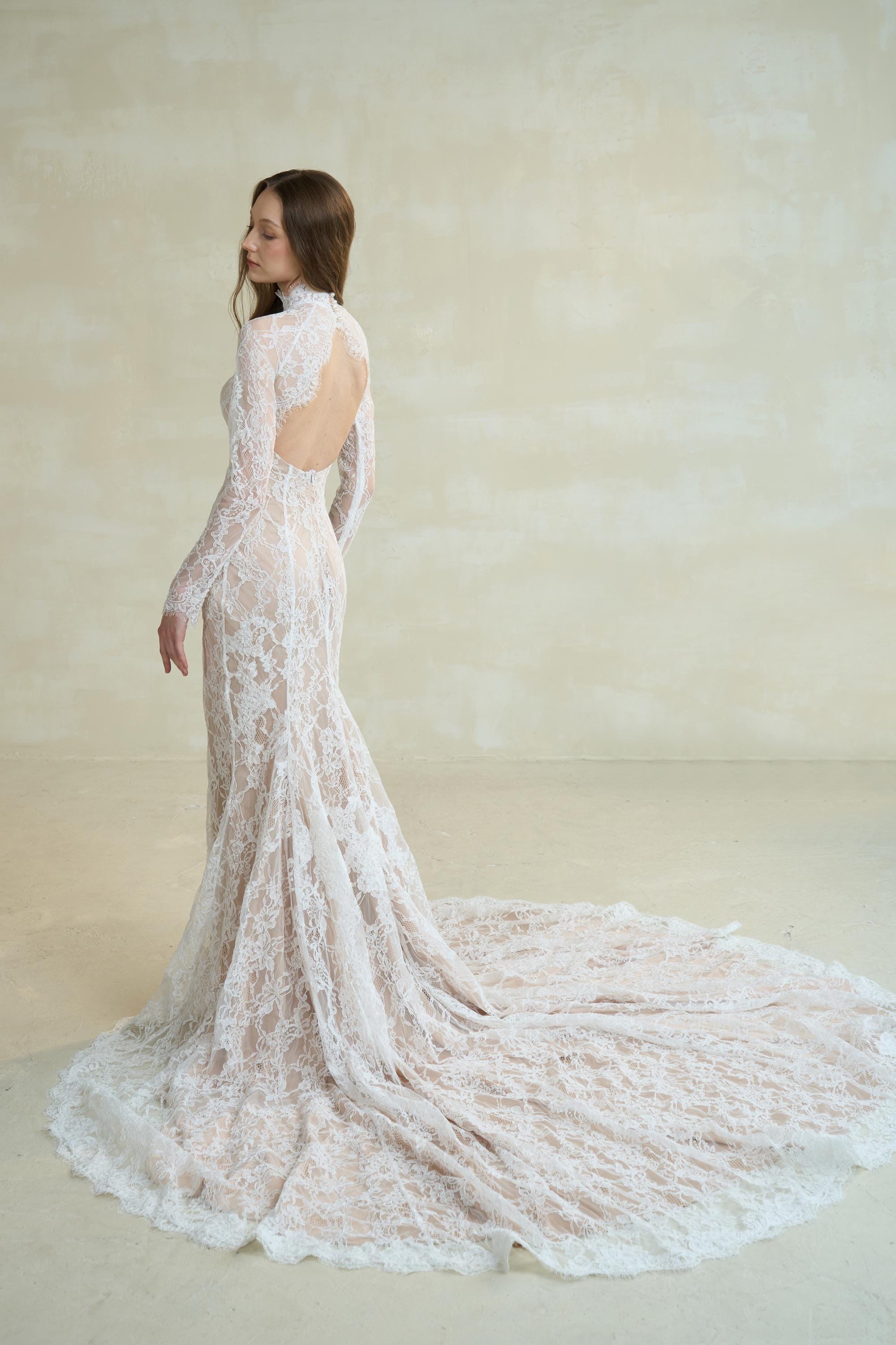 White Lace High Neck Dress