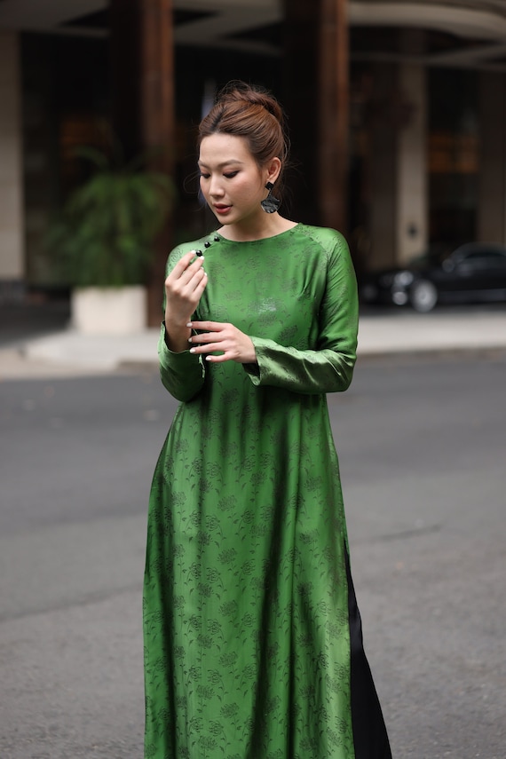 vietnamese silk dress Casual Silk Vietnamese Tunic Dress, Modern Silk Ao Dai, Custom Size AS31