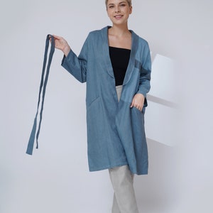 House Linen Coat LARA, Linen Long Coat in Various Colors, Linen Coat with Belt, Long Jacket Women, Linen Coat Oversize, Cardigan Long Jacket