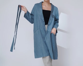 House Linen Coat, Linen Long Coat in Various Colors, Linen Coat with Belt, Long Jacket Women, Linen Coat Oversize, Cardigan Long Jacket TIA