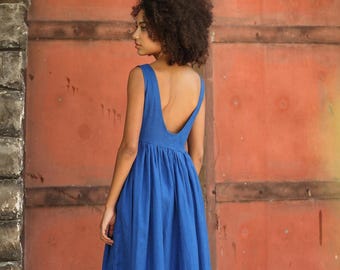 Robe midi sans manches en lin à col bateau IVA, robe d'invitée de mariage, coupe sur mesure