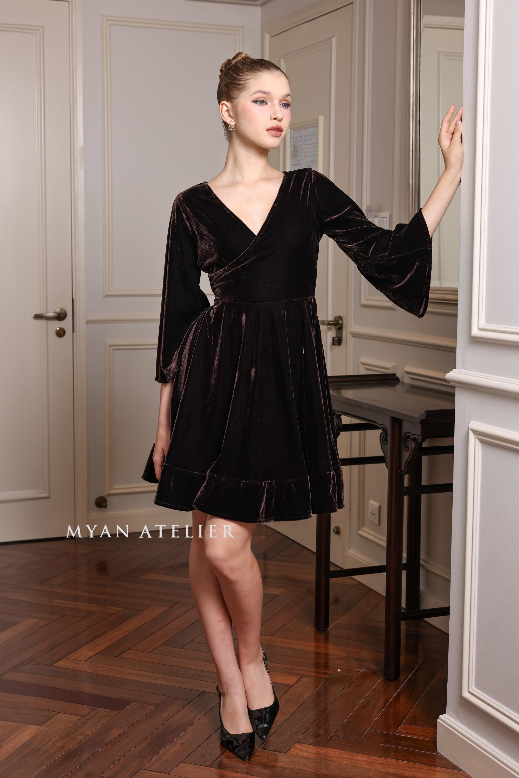 Deep V Velvet Dress ANORA, Cocktail Dress, Velvet Dress Women
