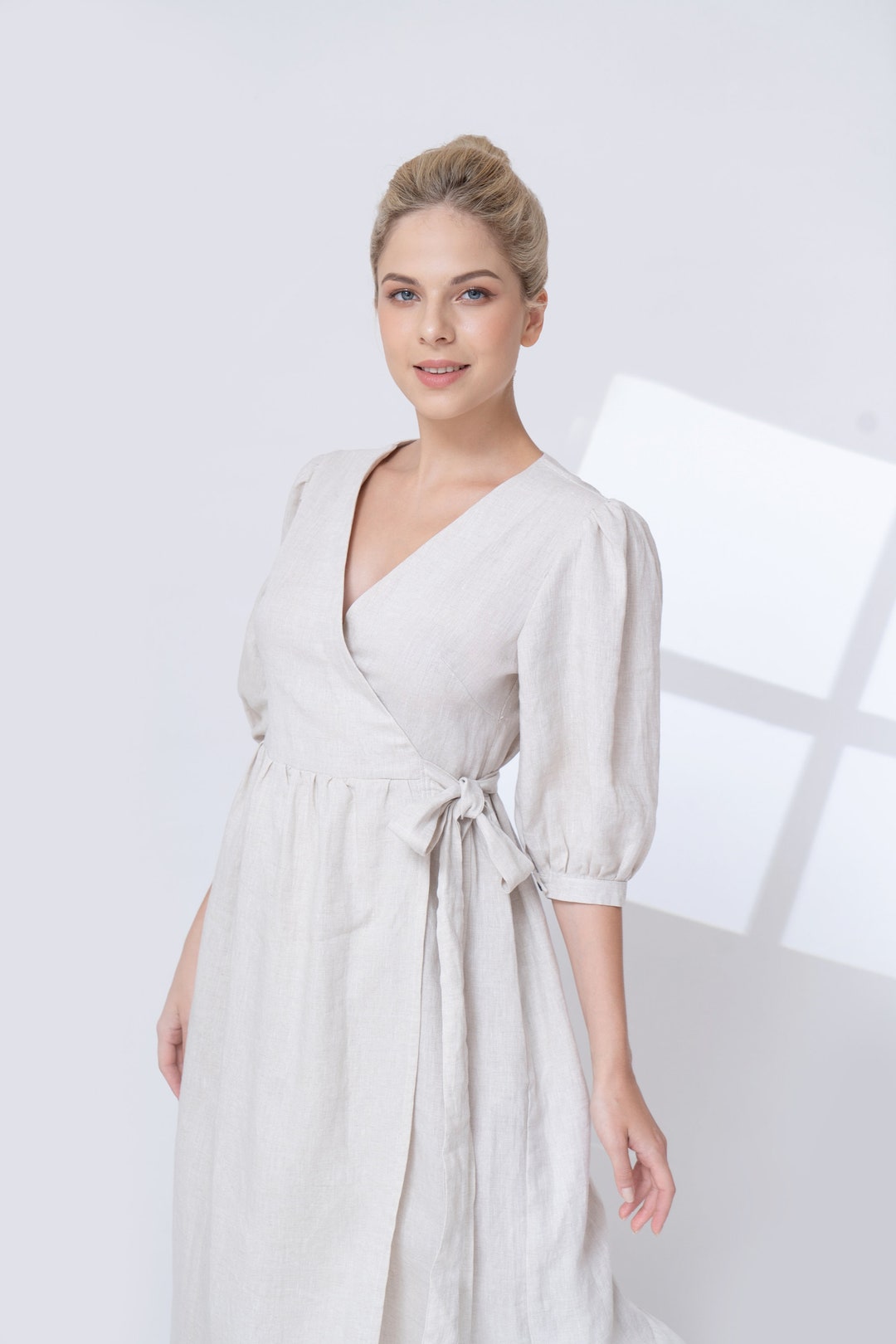 Wrap Linen Dress LINCY, Linen Dresses for Women, Linen Dress With