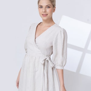 Linen wrap dress LINCY, Linen summer dress, Linen dress with tie waist, Wedding guest dress, Linen dress women, Custom dress, Linen clothing