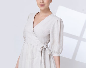 Wrap Linen Dress LINCY, Linen Dresses for Women, Linen Dress With