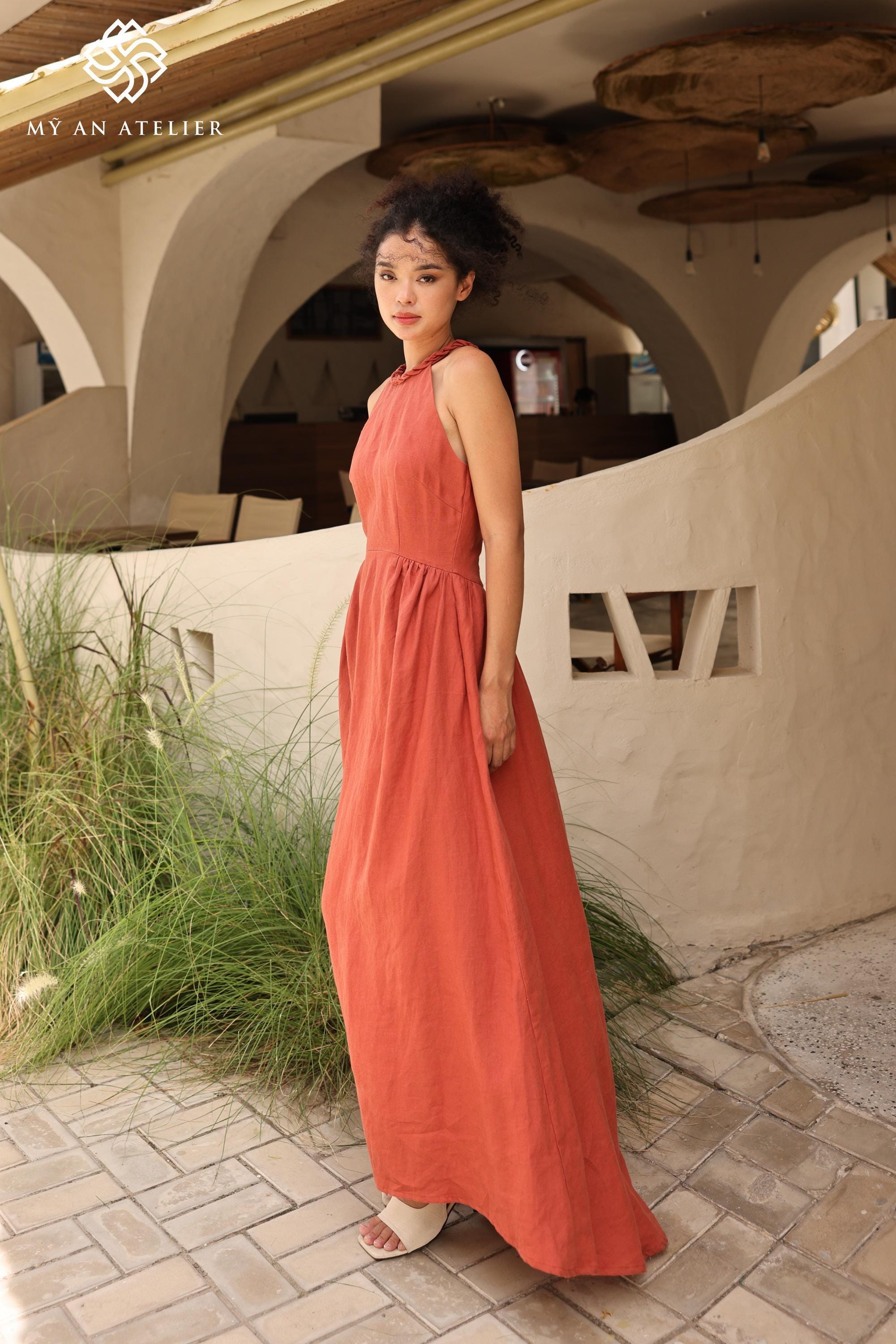 lsf halter dress Sleeveless Maxi Linen CANDICE, Wedding Guest Dress, Custom Fit Ygroup_KA6C16H7