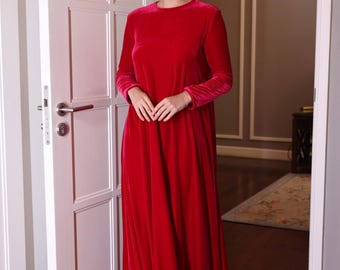 Long sleeve evening dress RINA, Evening gown dress, Scarlet dress, Elegant dress, Velvet holiday dress, Velvet dress women, Custom dress