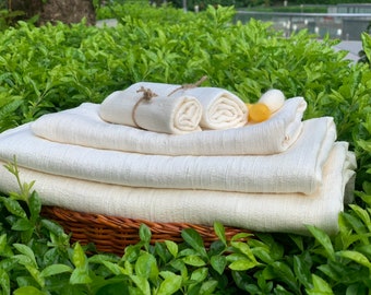 Set Silk Bath Towel, Pure Raw Mulberry Silk, Natural, Free Chemical, Fast Drying, Absorbent, Lightweight, Hypoallergenic, Antimicrobial