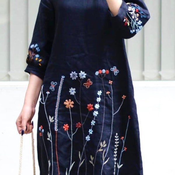 Embroidered Floral Dress Etsy