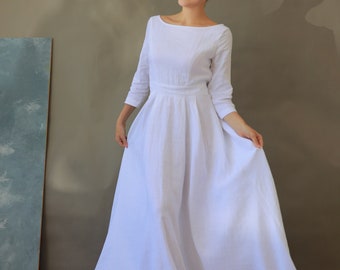 Simple modest wedding dress ELI, Linen wedding dress, Minimal wedding dress organic, Casual wedding dress, Rustic wedding gown Custom made