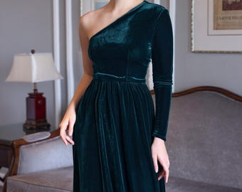 Emerald One-shoulder Velvet Dress VINA, Formal Evening Gown