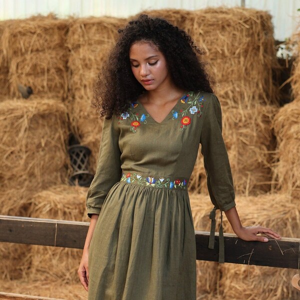 Embroidered Floral Wool Dress