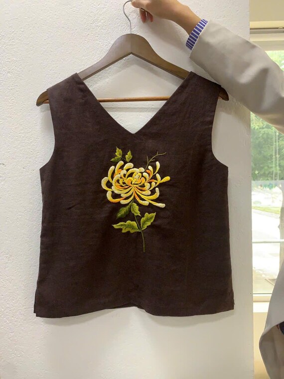 Débardeur Ample En Lin – Col V, Broderie Ethnique | Tissu Respirant, Coupe Fluide | Pour Femmes Et Filles, été, Tenues Décontractées