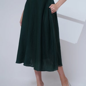 Dark turquoise linen circle skirt, Maxi length skirt, Button front skirt, oversize linen skirt with button closure, linen skirt with pockets 画像 2