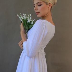 Linen tea length wedding dress GRACE, Simple linen wedding dress, Casual wedding dress, Boho wedding dress, Elopement civil wedding dress
