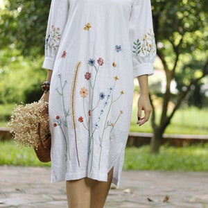 Handmade embroidery Linen Dress CELINE, Long sleeves linen dress, Linen Dress for Mother of the Bride, Loose linen dress, Handmade dress