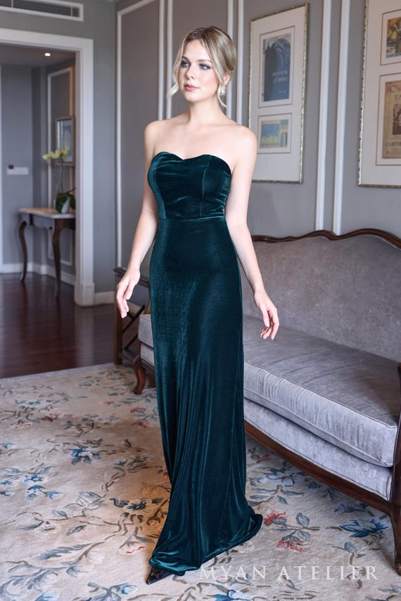 Vestido de terciopelo sin tirantes TRUDY, Vestido formal de